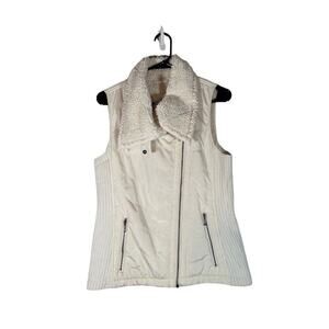 Prana White Quilted Faux Fur Lined Sleeveless Casual Vest Jacket Women Sz M